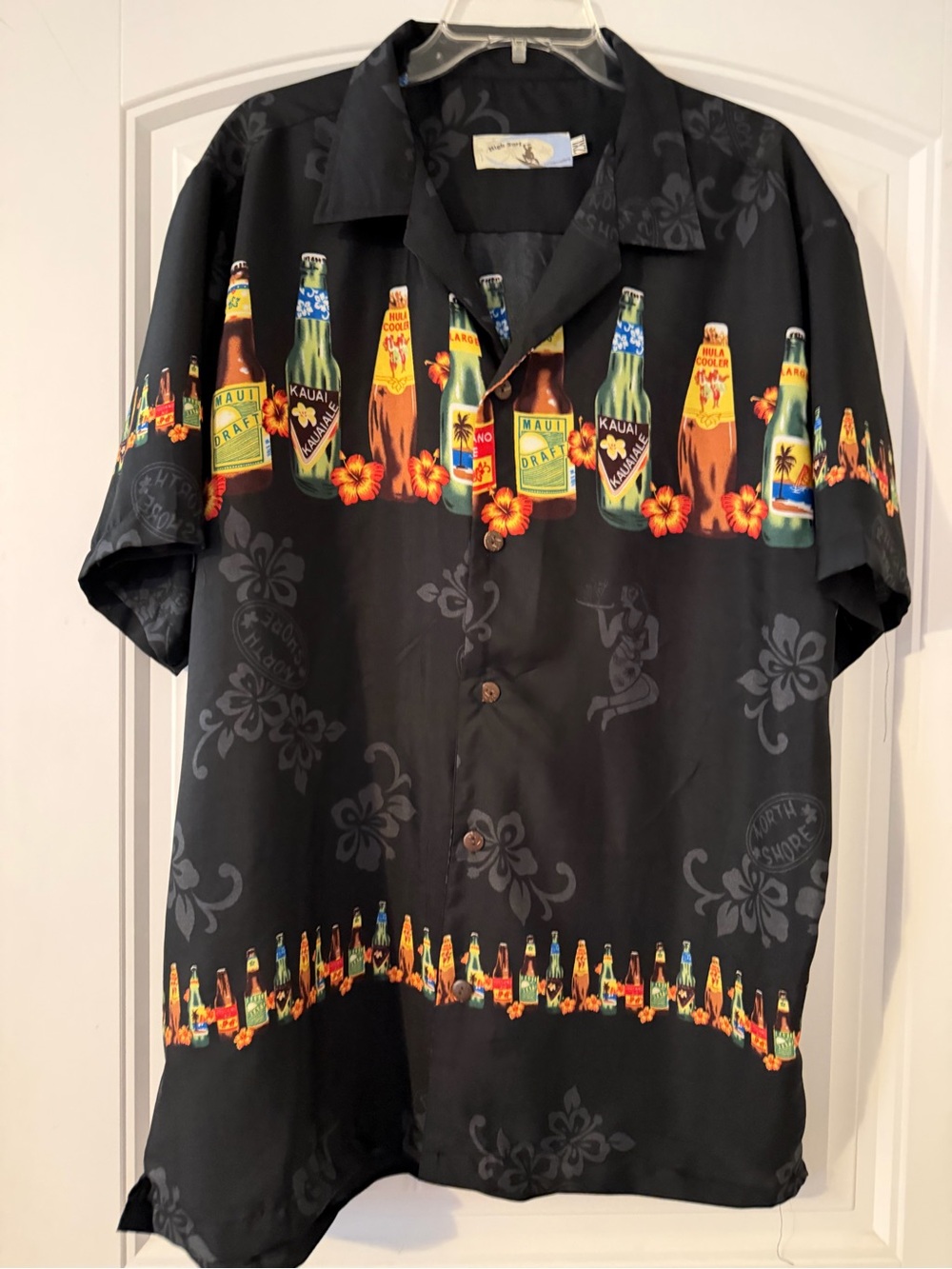 Men's High Surf Black Hawaiian Bottle-Print Camp Shirt 2X